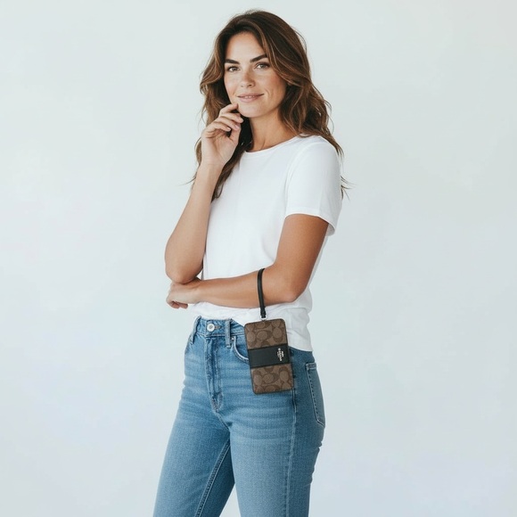 Coach Classic Signature Khaki/Black Wristlet F58035 - Picture 4 of 10